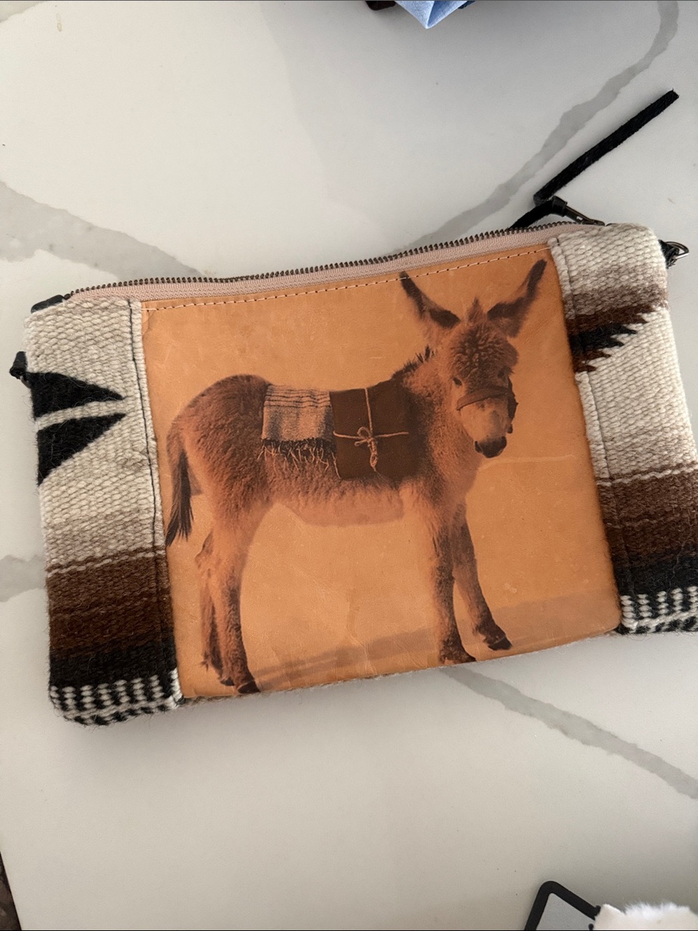 Totem Tan & Brown Donkey Print Clutch with Woven Sides